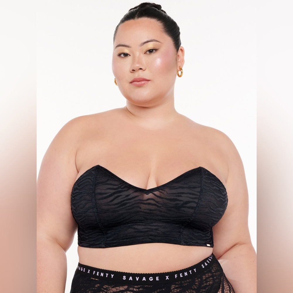 Savage X Fenty Lingerie by Rihanna Black All Over Me Lace Bandeau Bralette 2X